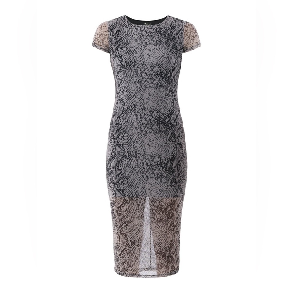 No Boundaries Black and Gray Patterned Midi Dress
